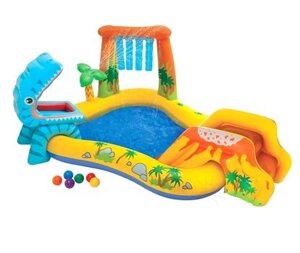 Детский надувной игровой центр-бассейн Intex 57444 "Динозавр", 249х191х109 см