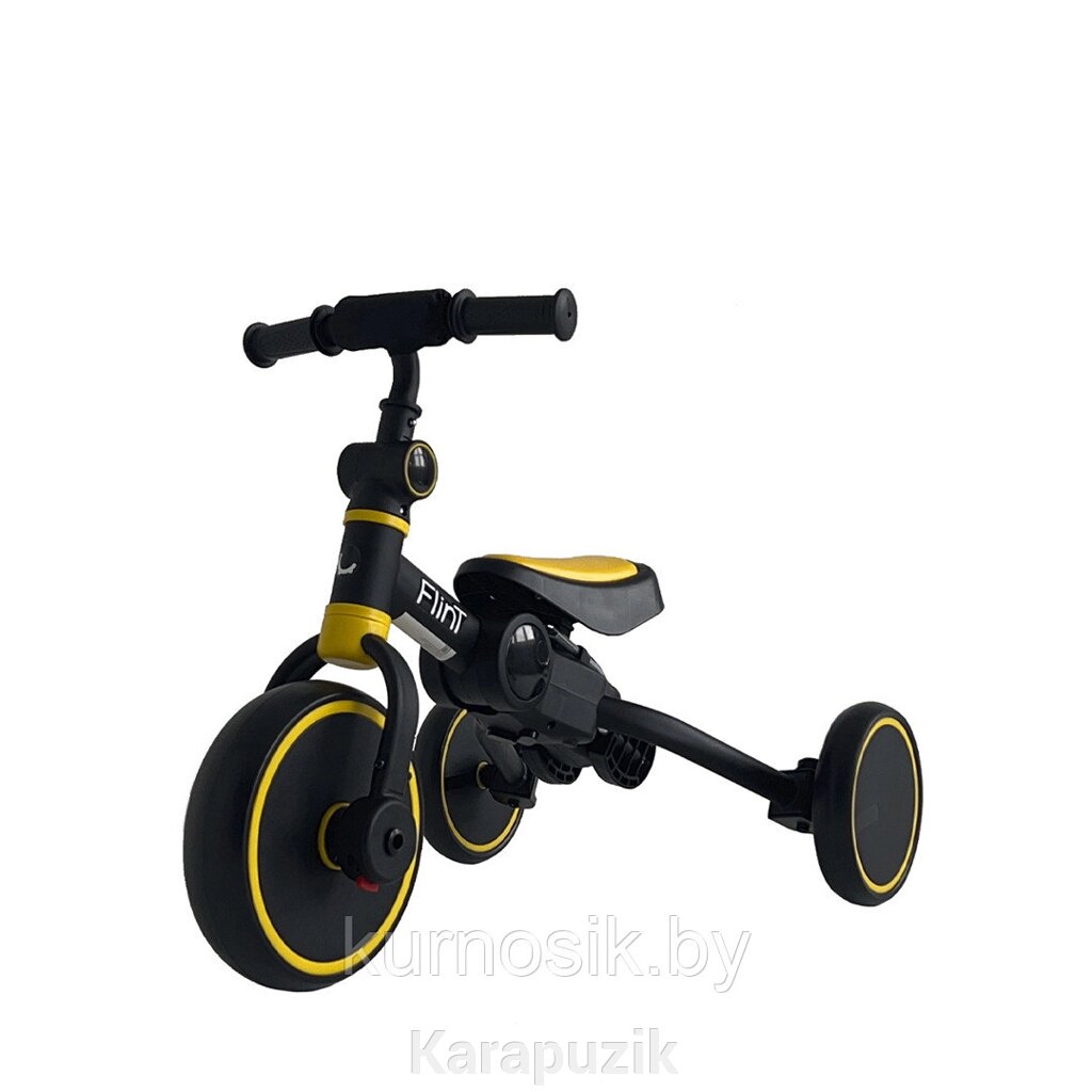 Беговел-велосипед детский Flint 4в1 складной BubaGo черно-желтый от компании Karapuzik - фото 1