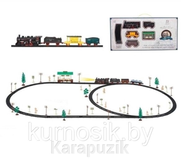 Детская железная Дорога длина 430 см, 72 предмета, свет, звук 1215B-5 от компании Karapuzik - фото 1
