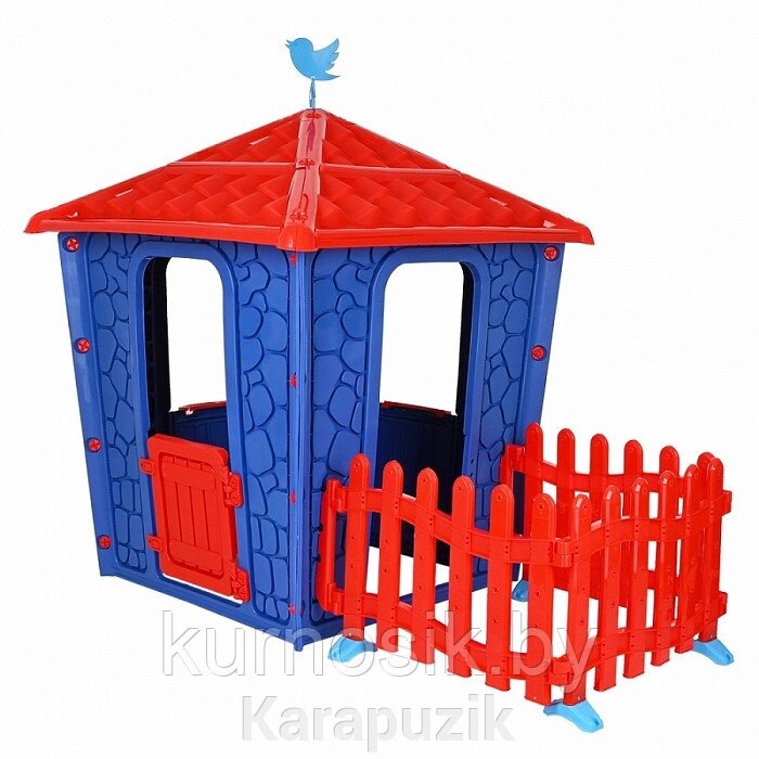 Детский игровой дом Pilsan Stone House с забором Blue/ Голубой от компании Karapuzik - фото 1