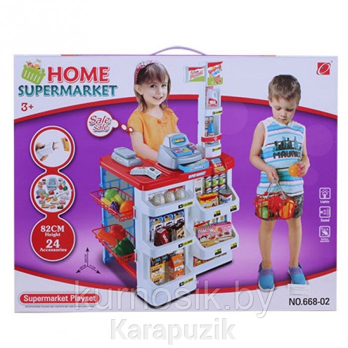 Детский игровой супермаркет 668-02 с корзинкой, касса, продукты, звук от компании Karapuzik - фото 1