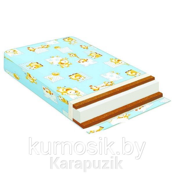 Детский матрас в кроватку БАЮШКА 120*60*12 кокос/холкон/кокос (арт. КХК-12) от компании Karapuzik - фото 1