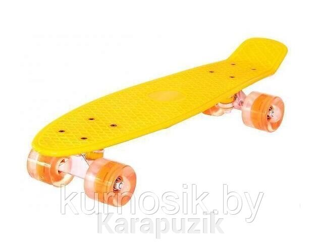 Детский скейт (пенни борд) светящиеся колеса желтый от компании Karapuzik - фото 1
