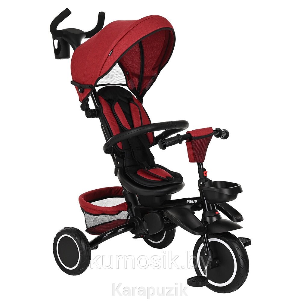Детский велосипед трехколесный складной PITUSO Elite Plus Red Maroon/Темно-красный от компании Karapuzik - фото 1