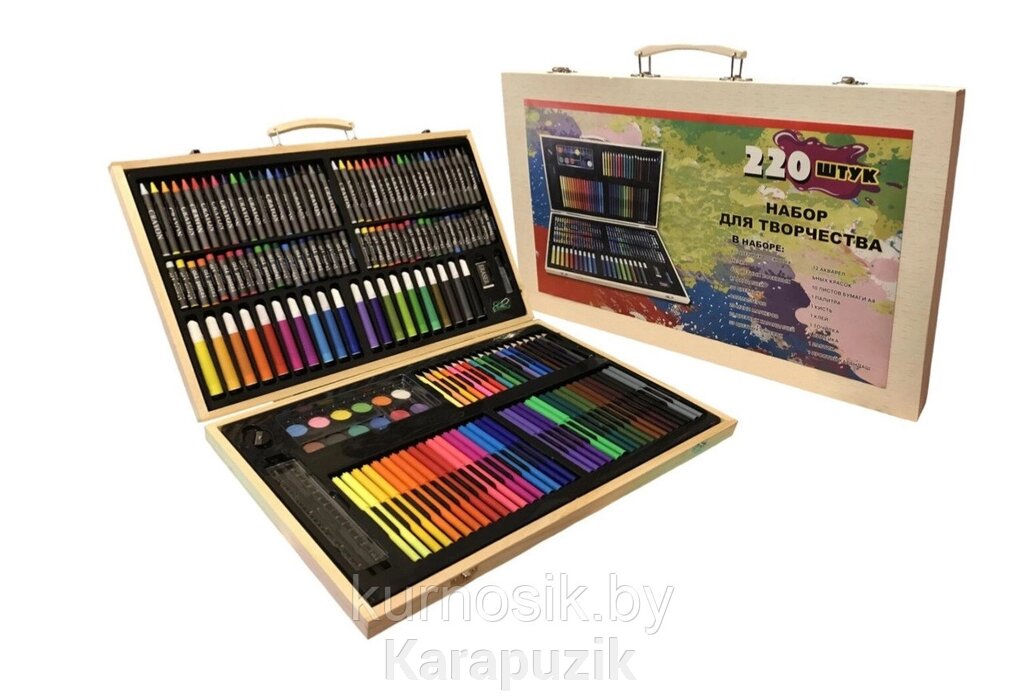 Художественный набор для рисования "Набор художника" 220 предметов в деревянном чемодане от компании Karapuzik - фото 1