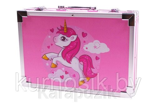 Художественный набор для рисования "Набор художника" в металлическом чемодане 145 предметов розовый единорог от компании Karapuzik - фото 1
