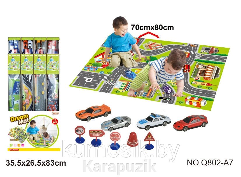 Игровой коврик AUSINI с машинками и дорожными знаками, Q802-A7 от компании Karapuzik - фото 1
