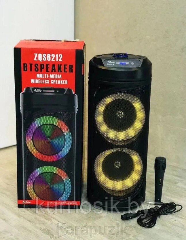 Колонка беспроводная портативная акустическая с микрофоном, пультом и подсветкой BT SPEAKER ZQS 6212 от компании Karapuzik - фото 1
