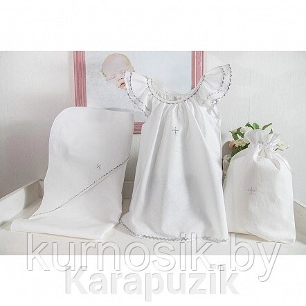 Комплект для крещения девочки (платье, чепчик, пеленка, мешочек) PITUSO от компании Karapuzik - фото 1