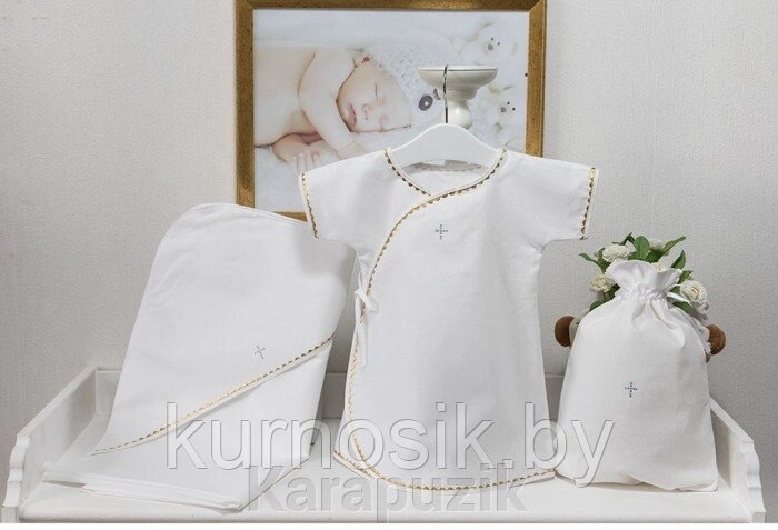 Комплект для крещения мальчика (рубашка, пеленка, мешочек) Pituso р. 56-62 (арт. 696P/11) от компании Karapuzik - фото 1