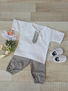 Комплект крестильный для мальчика в подарочной упаковке (NK Baby) (р. 62,68,74,80-86) серый