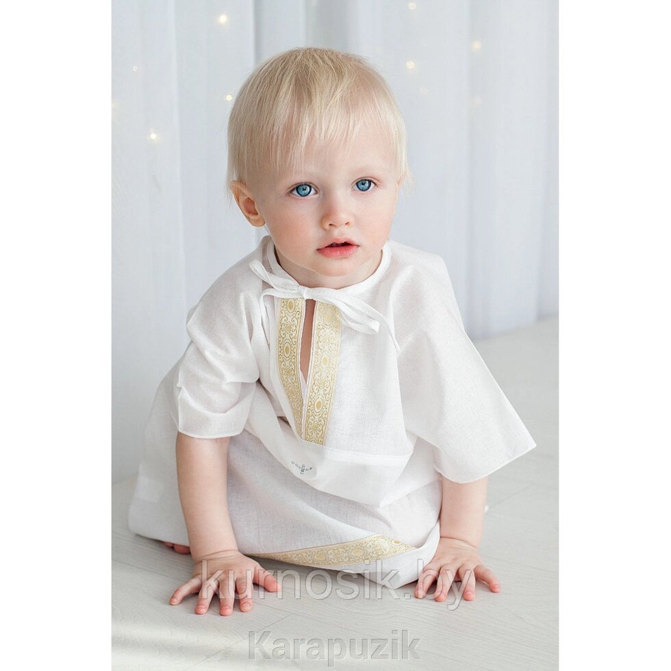Крестильный набор для мальчика (рубашка, пеленка, мешочек) Pituso 692P/11 р. 56-62 от компании Karapuzik - фото 1