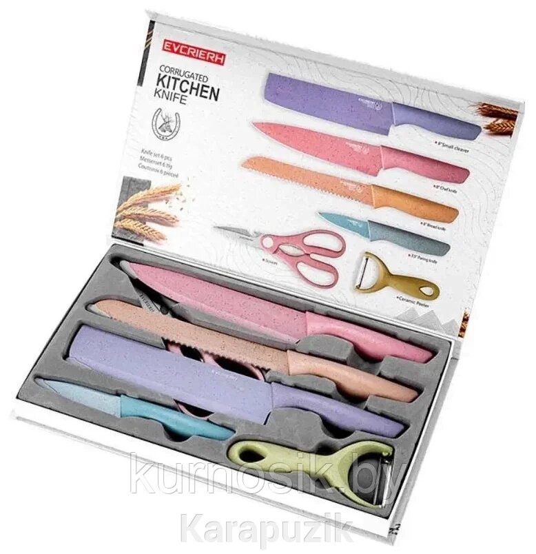 Набор кухонных ножей Evdrtverh Corrugated Kitchen Knife, 6 шт от компании Karapuzik - фото 1