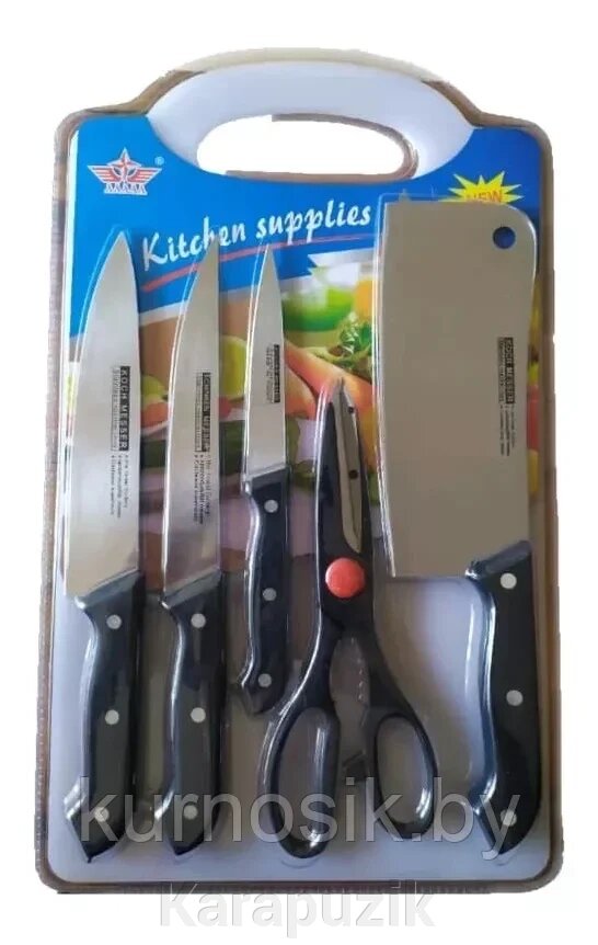 Набор кухонных ножей с разделочной доской, 6 предметов от компании Karapuzik - фото 1