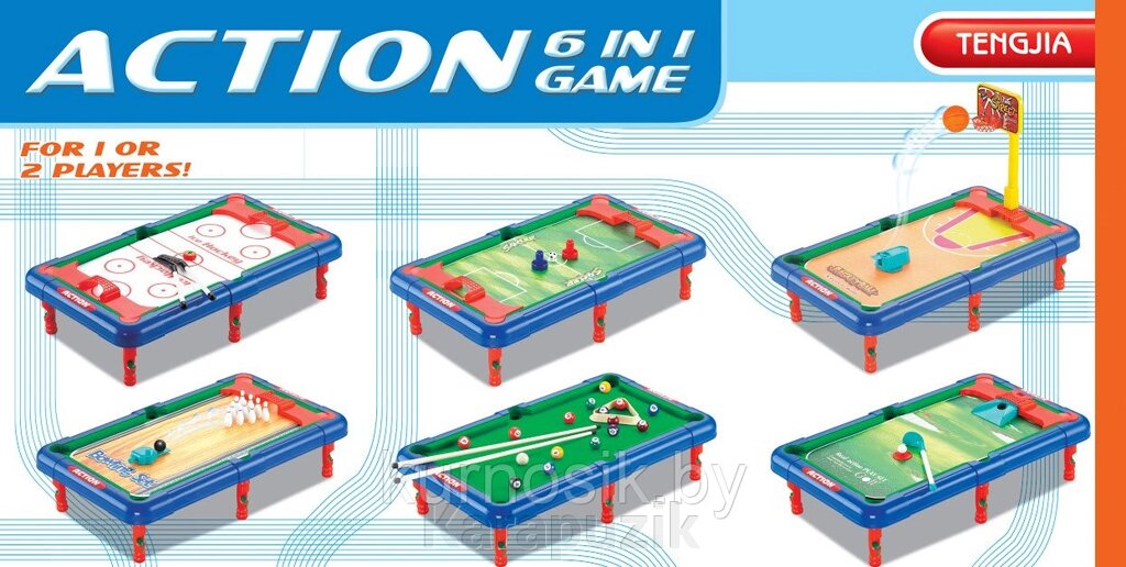 Настольная игра 6в1 (футбол, хоккей, бильярд, гольф, боулинг, баскетбол) Action Game 628-15А от компании Karapuzik - фото 1