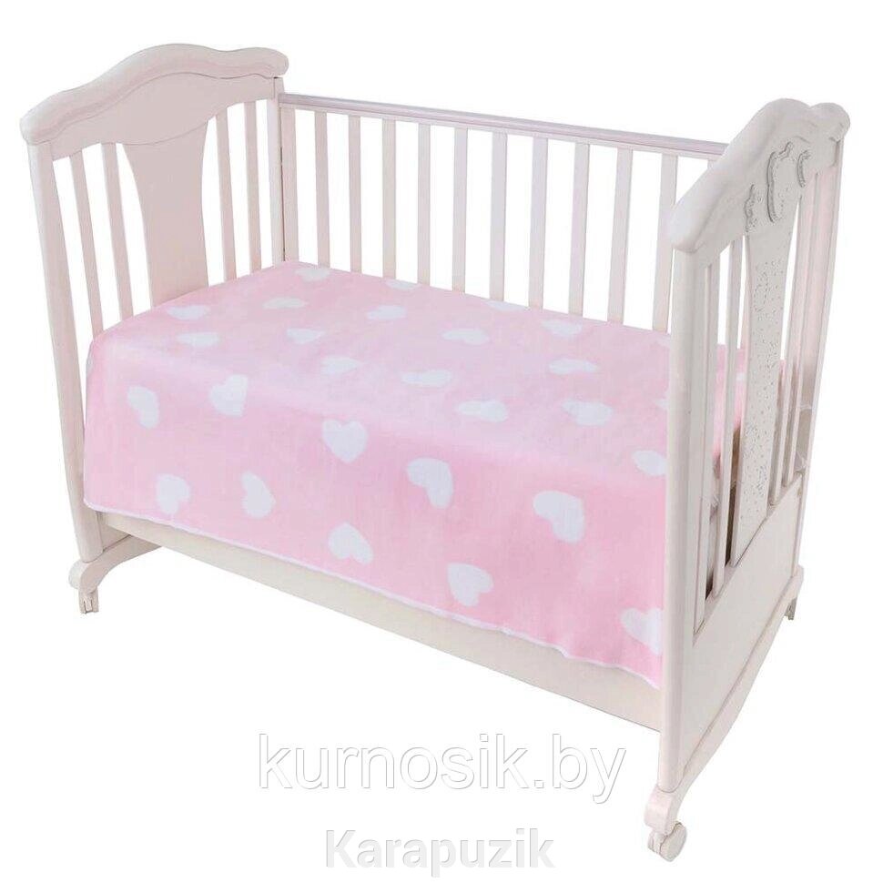 Одеяло детское байковое х/б 140х100 Ермолино ПРЕМИУМ (Фламинго сердечки) Розово-фиолетовый от компании Karapuzik - фото 1