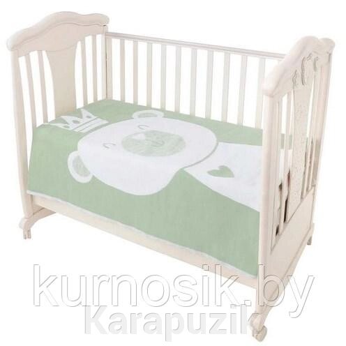 Одеяло детское байковое х/б 140х100 Ермолино ПРЕМИУМ (омела мишка) олива от компании Karapuzik - фото 1