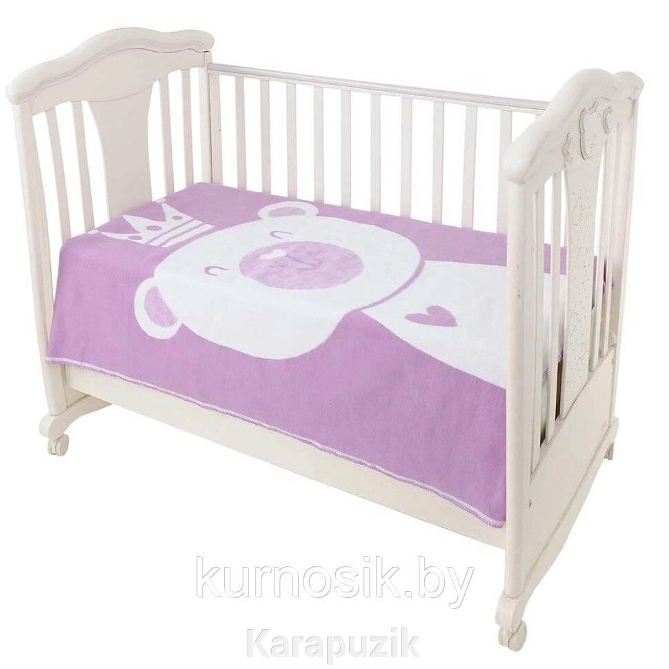 Одеяло детское байковое х/б 140х100 Ермолино ПРЕМИУМ (валериана мишка) фиолетовый от компании Karapuzik - фото 1
