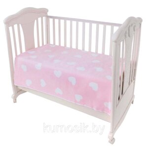 Одеяло детское байковое х/б 140х100 Ермолино ПРЕМИУМ (Фламинго сердечки) Розово-фиолетовый