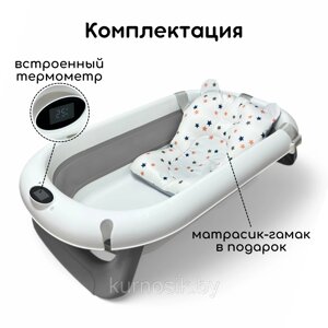 Ванночка детская для купания BubaGO Felice складная с термометром и матрасиком BG 149-3 серый