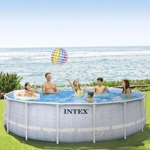 Каркасный бассейн Intex Prism Frame Chevron 26746 с фильтр насосом и лестницей 488х122 см