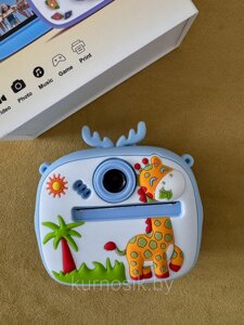 Фотоаппарат детский с мгновенной печатью фотокамера с печатной бумагой Y0408 голубой жираф