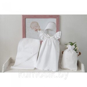 Комплект для крещения девочки (платье, чепчик, пеленка, мешочек) PITUSO