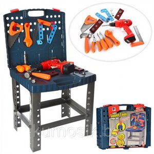 Детский набор строительных инструментов Super Tool в чемодане с верстаком 661-74