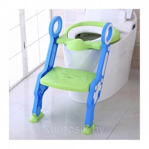 Детское сиденье для унитаза с лесенкой и ручками PITUSO арт. 16018B зеленый-голубой