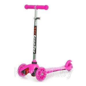 Детский самокат 21 st scooter mini с регулируемой ручкой и светящимися колесами Розовый