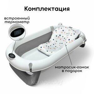 Ванночка детская для купания BubaGO Felice складная с термометром и матрасиком BG 149-3 серый