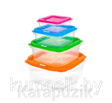 Пластиковые контейнеры для еды с замком 4 штуки, 297-5063 от компании Karapuzik - фото 1