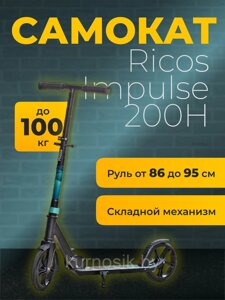 Подростковый самокат двухколесный складной Ricos Impulse 200H с ручным тормозом алюминиевая рама зеленый