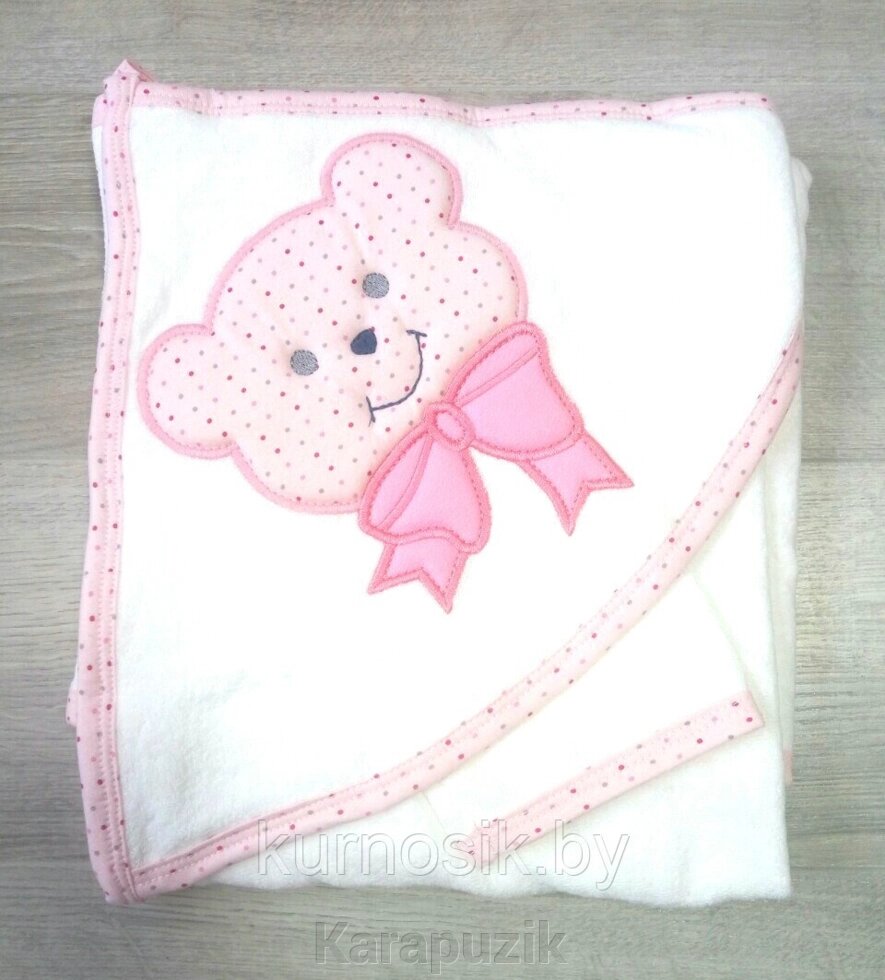 Полотенце-уголок с рукавичкой "Мишка розовый" 90*90 с вышивкой от компании Karapuzik - фото 1
