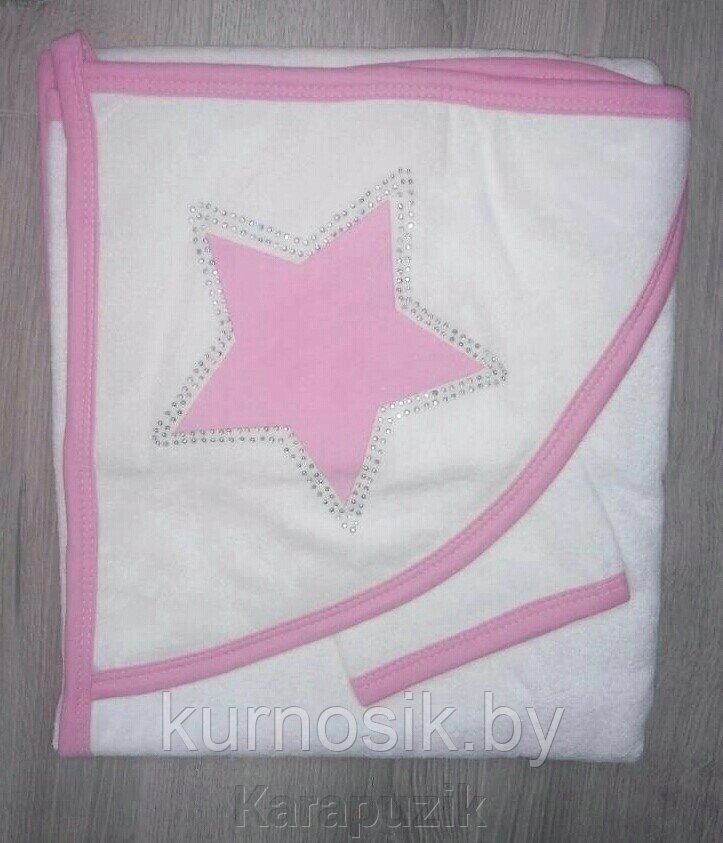 Полотенце-уголок с рукавичкой "Звездочка" 90*90 Розовый от компании Karapuzik - фото 1