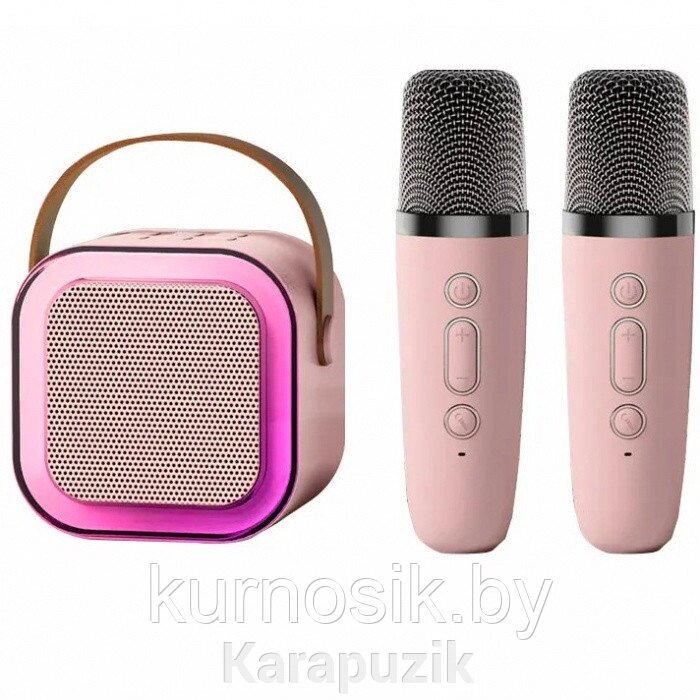 Портативная Bluetooth колонка с 2 микрофонами K12, розовая от компании Karapuzik - фото 1