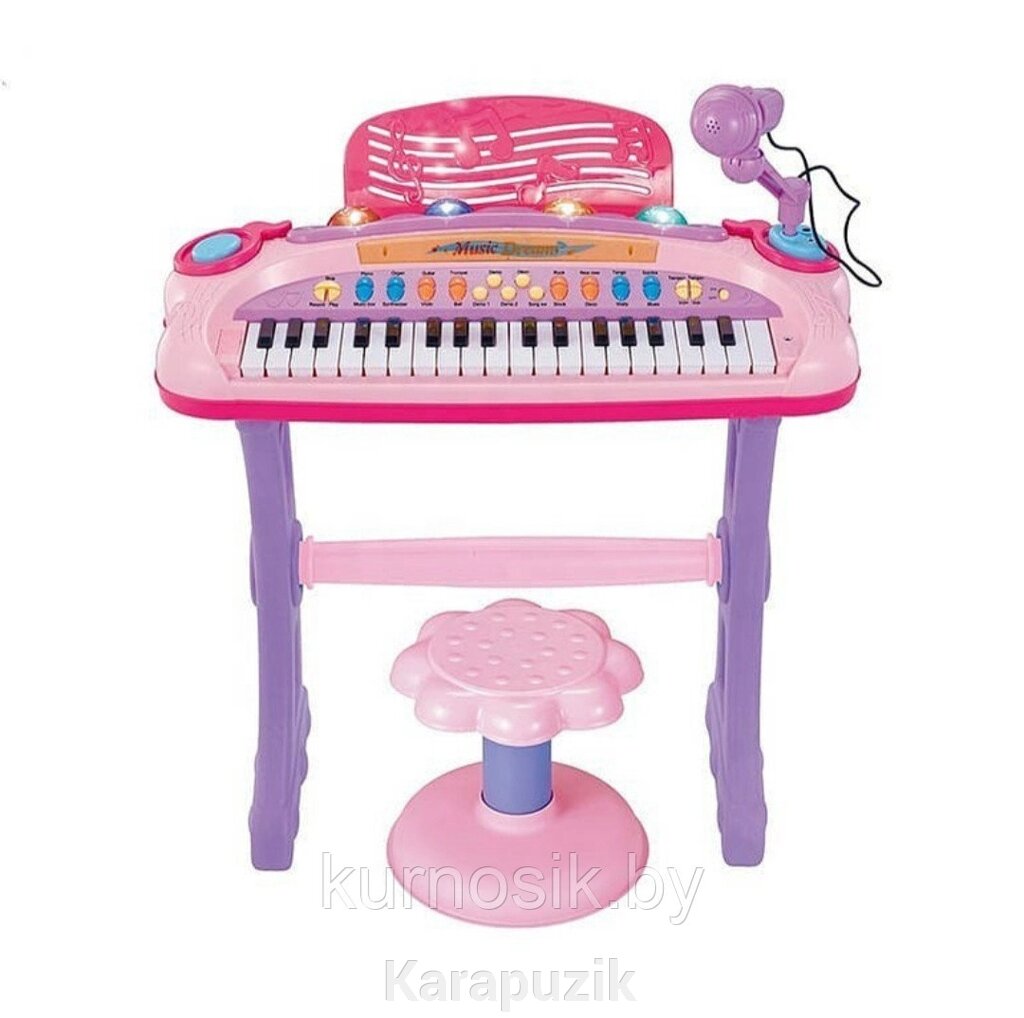 Синтезатор (пианино) детский со стульчиком, микрофоном и USB-кабелем розовый 6617 от компании Karapuzik - фото 1