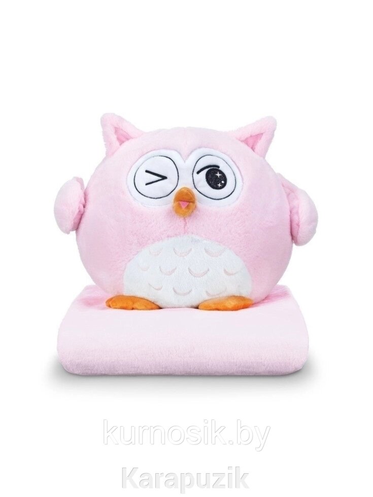 Сова с пледом 3 в 1: мягкая игрушка- подушка - плед (покрывало) розовый от компании Karapuzik - фото 1
