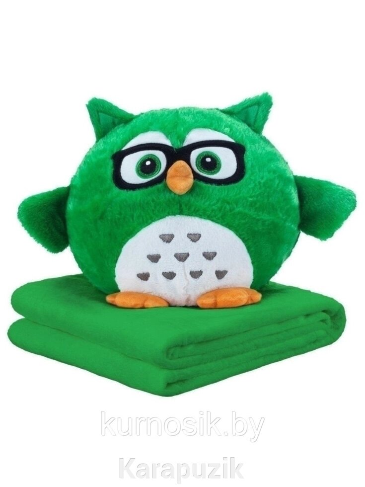 Сова с пледом 3 в 1: мягкая игрушка- подушка - плед (покрывало) зеленый от компании Karapuzik - фото 1