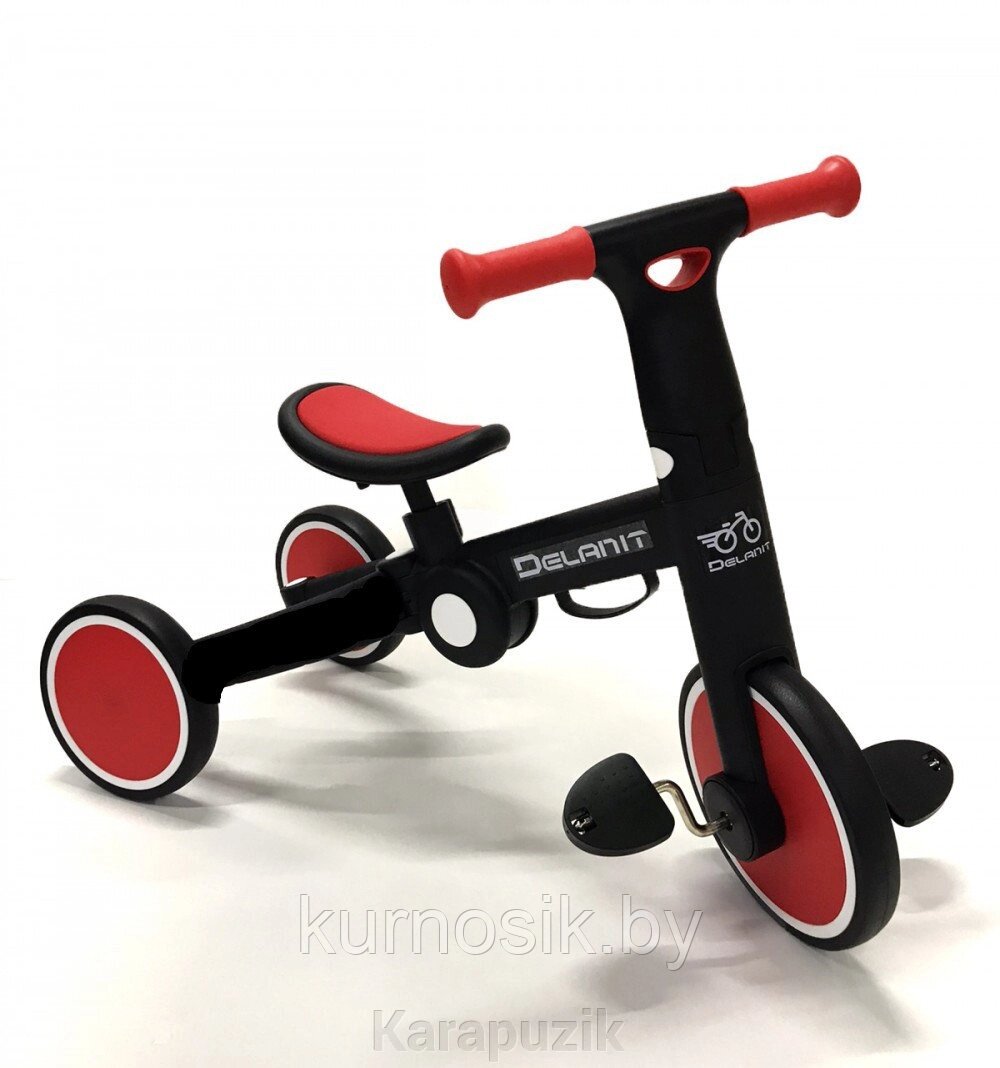 Велосипед-беговел детский 2 в 1 складной DELANIT T801 красный от компании Karapuzik - фото 1
