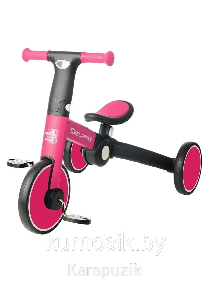 Велосипед беговел детский 2 в 1 складной DELANIT T801 розовый от компании Karapuzik - фото 1