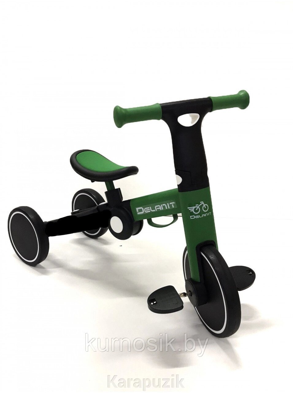 Велосипед-беговел детский 2 в 1 складной DELANIT T801 зеленый от компании Karapuzik - фото 1