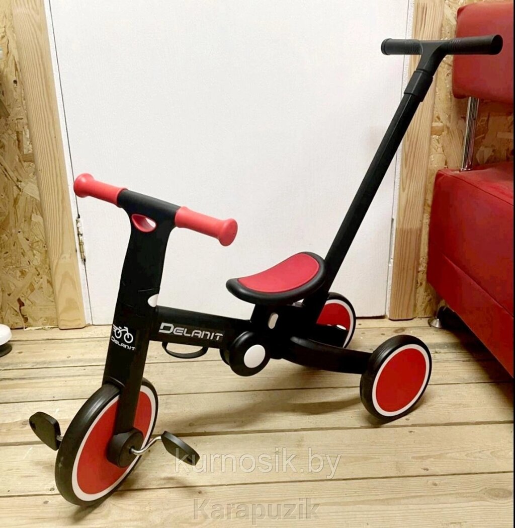 Велосипед-беговел детский 2 в 1 складной с ручкой Belashimi T801 красный от компании Karapuzik - фото 1