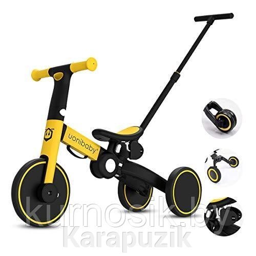 Велосипед-беговел детский 2 в 1 складной с ручкой Belashimi T801 желтый от компании Karapuzik - фото 1