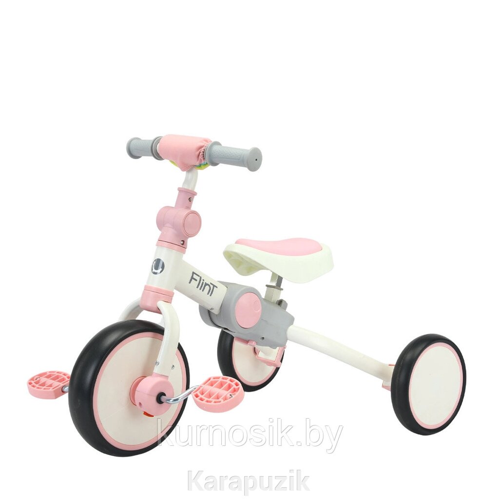 Велосипед-беговел детский Flint 4в1 складной BubaGo бело-розовый от компании Karapuzik - фото 1