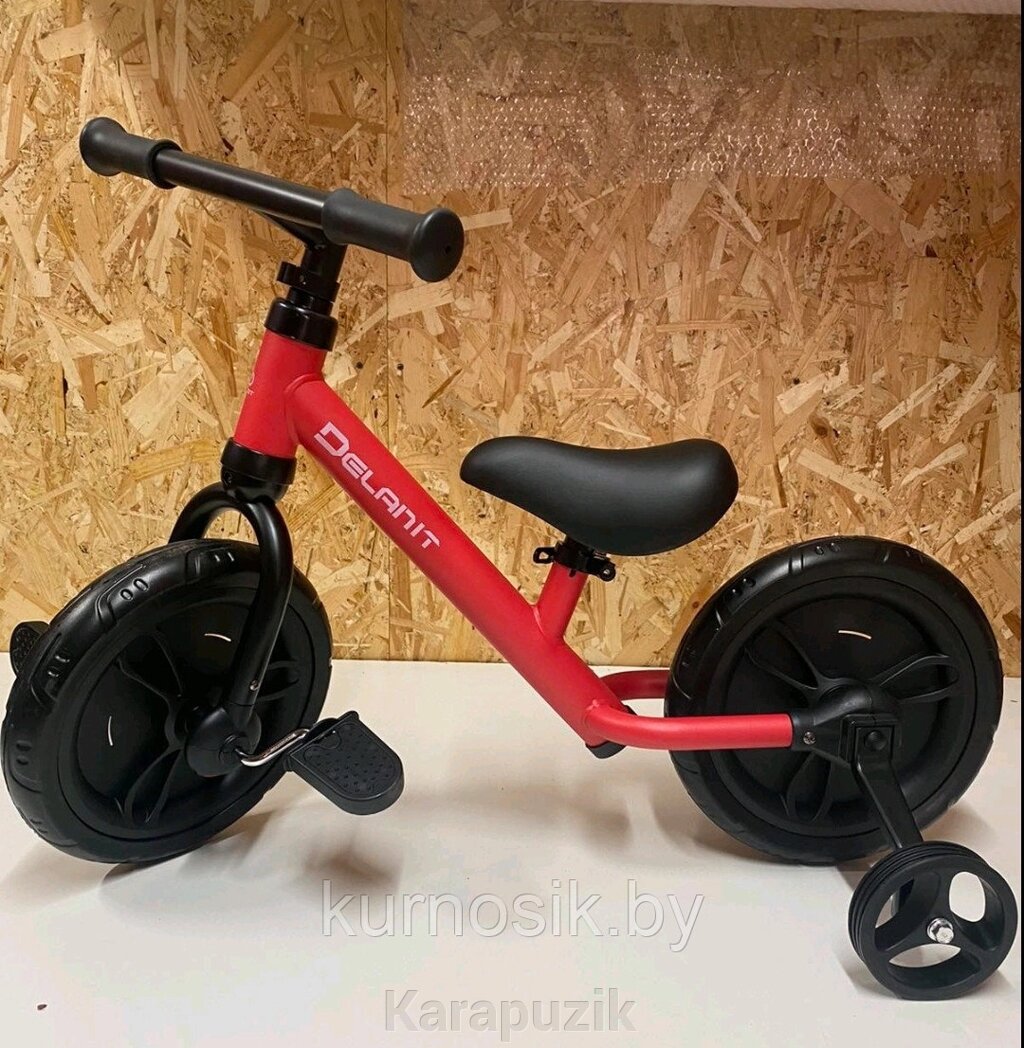 Велосипед беговел детский педали + доп. колеса Delanit TF-01 красный от компании Karapuzik - фото 1