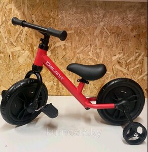 Велосипед беговел детский педали + доп. колеса Delanit TF-01 красный