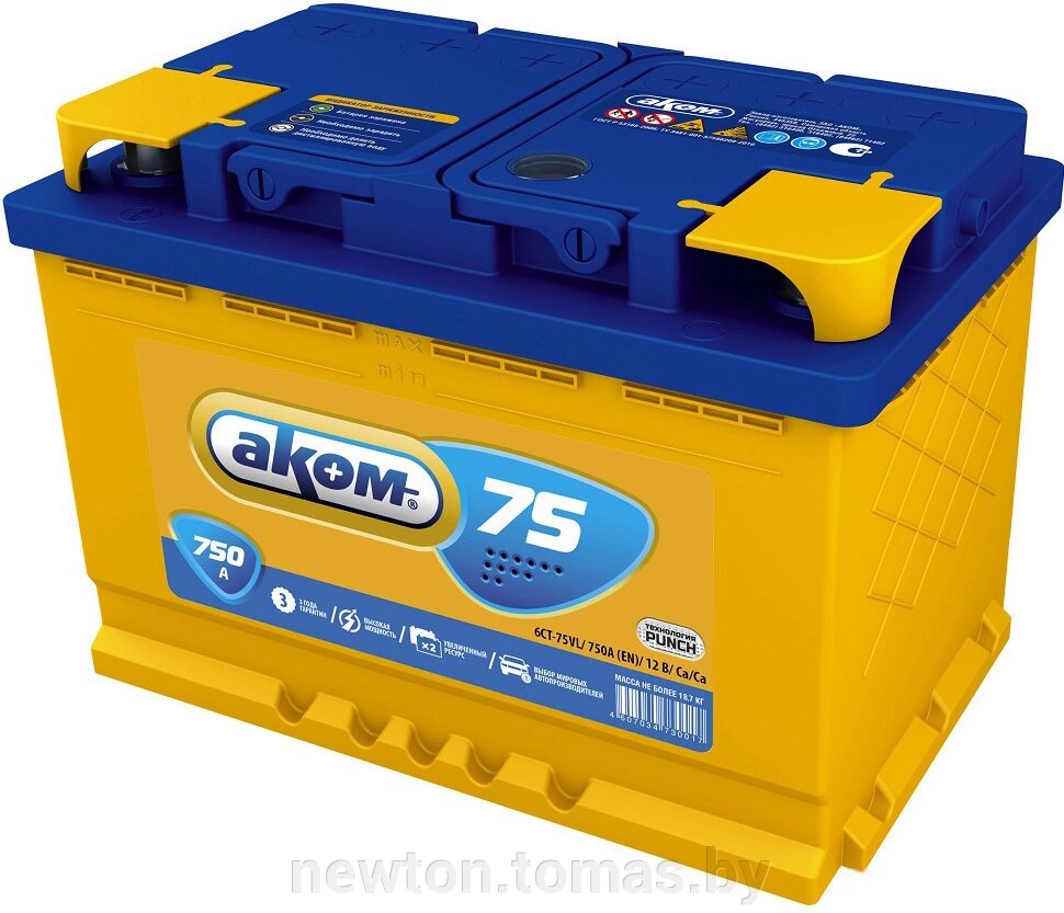 Автомобильный аккумулятор AKOM 6СТ-75VL R+ 75 А·ч от компании Интернет-магазин Newton - фото 1
