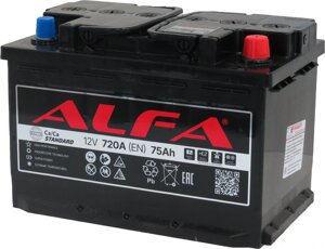 Автомобильный аккумулятор ALFA Standard 75 R+ 75 А·ч