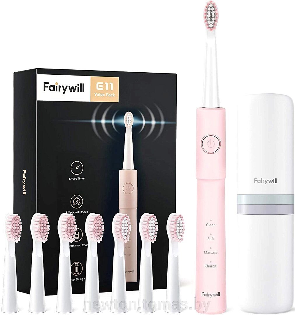 Электрическая зубная щетка Fairywill E11 розовый, 8 насадок от компании Интернет-магазин Newton - фото 1